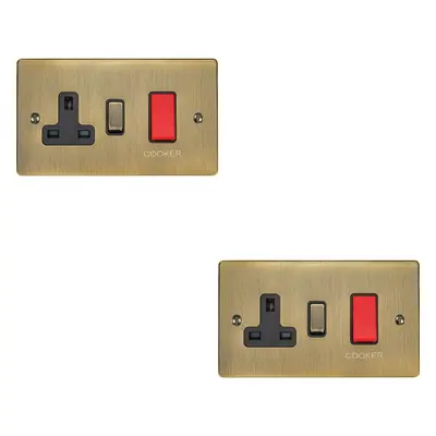 2 PACK 45A DP Oven Switch & Neon Appliance Light ANTIQUE BRASS & Black Trim