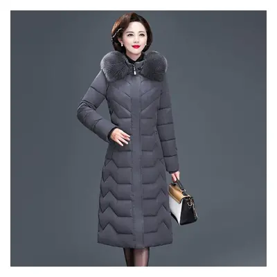 (grey, 4XL) High Quality Plus Size Parkas Women Parkas Winter Lady Fur Collar Warm Outwear Down 