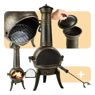 Chiminea Cast Iron Garden Heater BBQ Fire Pit Grill Large Fireplace Barbecue