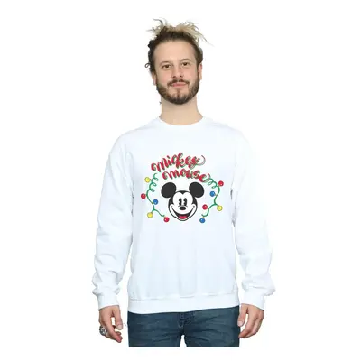 (5XL, White) Disney Mens Mickey Mouse Christmas Light Bulbs Sweatshirt