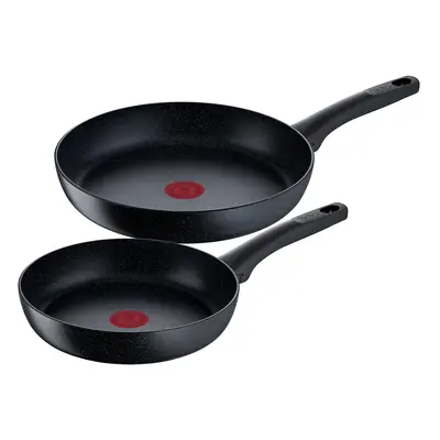 Tefal G28191 Black Stone 2-Piece pan Set, 24/28 cm, Non-Stick Coating, Thermal Signal Temperatur