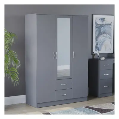 (Grey) Riano Door Drawer Mirrored Bedroom Wardrobe