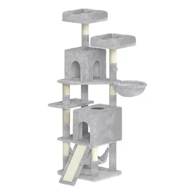 (Light Grey) 158cm Cat Tree Cat Tower, Multi Level Cat Scratching Post with Condos, Ladders