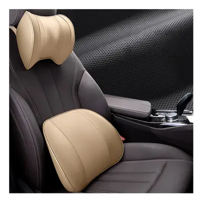 (1 Set Beige) Car Headrest Pillow Car Lumbar Support Pillow Breathable Memory Foam Neck