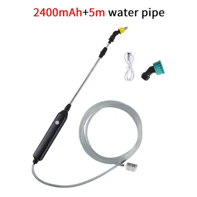 (2400mAh 5m pipe) Garden Watering Spray Gun Automatic Electric Sprayer Nozzle Sprinkler Garden P