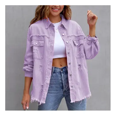 (QU411-9, XL) Solid Casual Loose Denim Shirts For Women Autumn Vintage Women's Oversized Shirts 