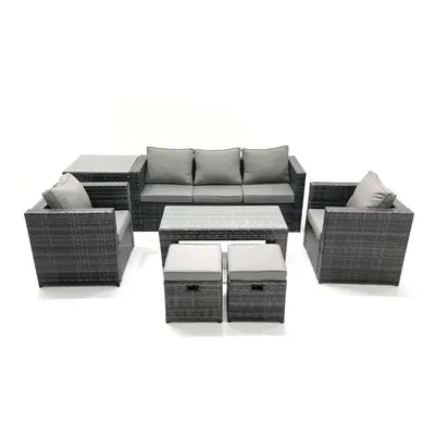 Fimous Rattan Garden Furniture Set Outdoor Lounger Sofa with Coffee Table Armchair Small Footsto