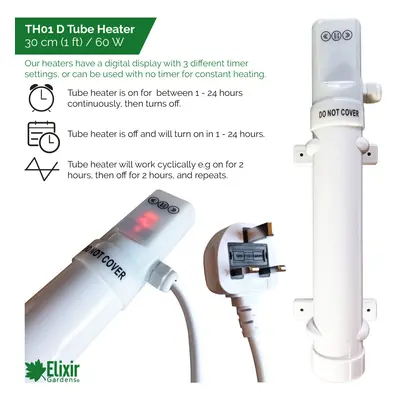 (TH01D, 30cm 60Watt, 1ft Guard) Low Energy Tube Heaters with Digital Timers | Optional Thermosta