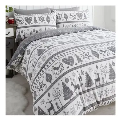 Noel Grey Super King Duvet Cover Set Bedding Bed Set Christmas Winter Linen