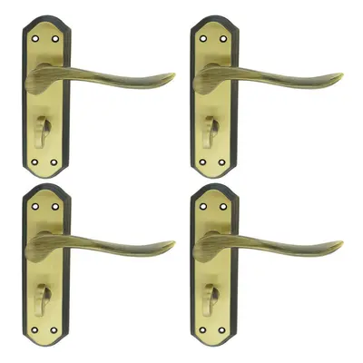 4x PAIR Curved Lever on Sculpted Bathroom Backplate x 48mm Florentine Bronze