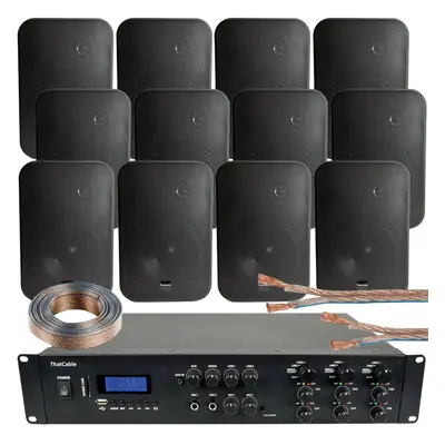 1200W Bluetooth Sound System 12x 200W Black Wall Speaker Zone Matrix Amplifier