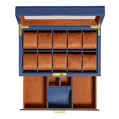 ROTHWELL Slot Leather Watch Box with Valet Drawer - Luxury Watch Case Display Organizer, Ultra S