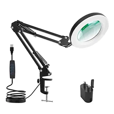 16W Magnifying Glass with Light and Stand, 5X Real Glass Lens,3 Color Modes Brightness Adjustabl