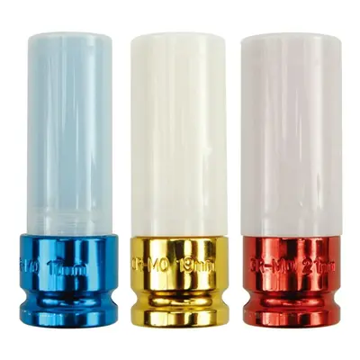 YATO Deep Thin Wall Impact Sockets 17mm, 19mm, 21mm Colours Set Kit Drivers