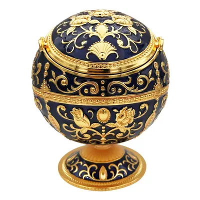 Windproof Ashtray Vintage Zinc Alloy Flower Pattern Globe Ashtray with Lid Tabletop Portable Hom