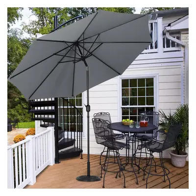 (Dark Grey, w/ Petal Shape Weight Base) Garden Parasol Tilt Crank Patio Sunshade Umbrella 3M