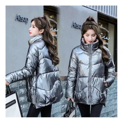 (Grey, XL) New Winter Jacket Women Parkas Glossy Warm Thicken Coat Female Cotton Padded Parka Wa