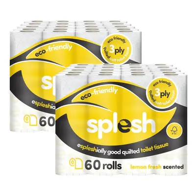 Splesh by Cusheen 3-ply Toilet Roll - Lemon Fragrance (120 Pack) Soft, Quilted Bulk Toilet Rolls