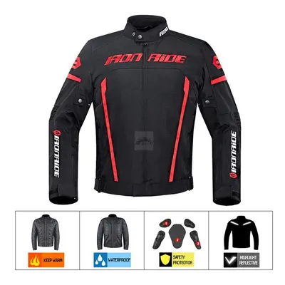 (Red Black Jacket, XL) Motorcycle Men's Jacket Waterproof Moto Protection Motocross Jacket With 