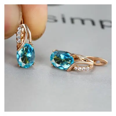 (aqua blue) Aqua Blue Zircon Oval Stone Earrings Multicolor Crystal Hoop Earrings Rose Gold Colo