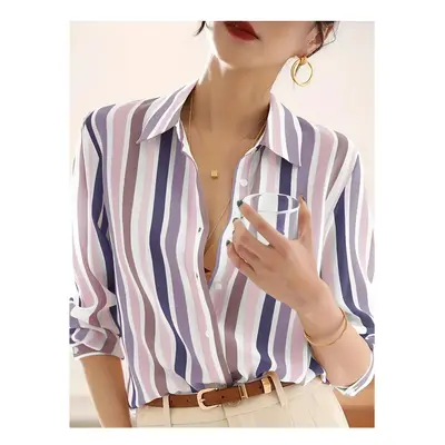 (B25SLTH24991301, L) Fashion Luxury Women's Shirts French Texture Printing Women's Shirts Spring