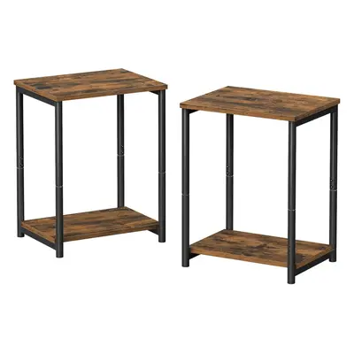 (2, Rustic Brown Black) Bedside Tables with Steel Frames, for Living Room, Bedroom, Home Office,