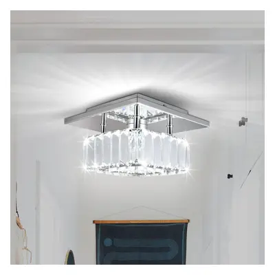 (Square Cool White) Mini Crystal Chandelier Large Crystal Ceiling Square LED Chandelier