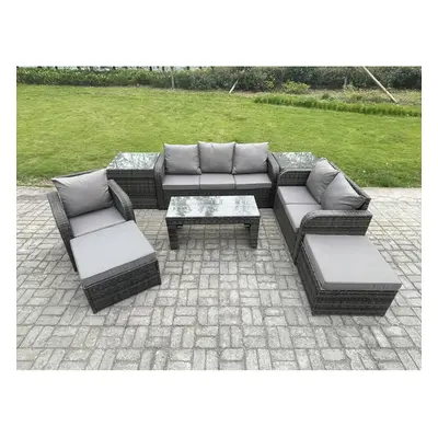 Fimous Seater High Back Rattan Garden Furniture Set with Reclining Chair Rectangular Coffee Tabl