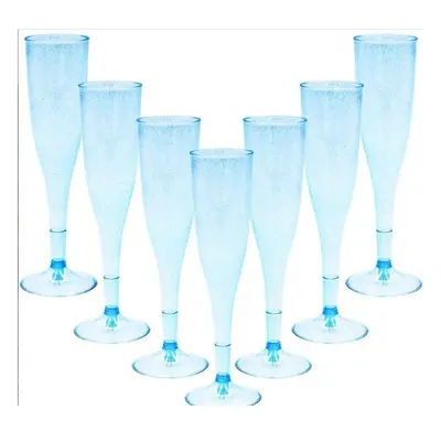 (Blue) 20pcs Plastic Champagne Flutes Disposable Champagne Glasses for Parties