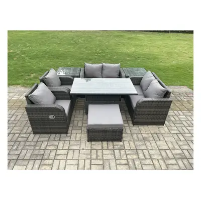 Fimous Wicker PE Rattan Furniture Garden Dining Set Outdoor Height Adjustable Rising lifting Tab