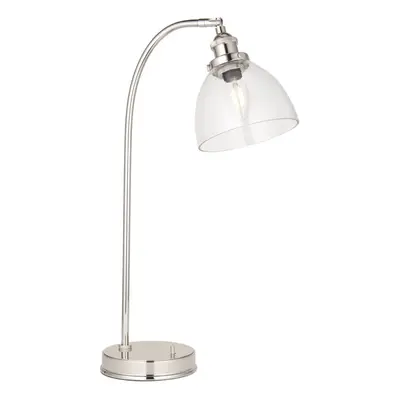 Bright Nickel Table Lamp Task Light - Clear Glass Shade - Knurled Detailing