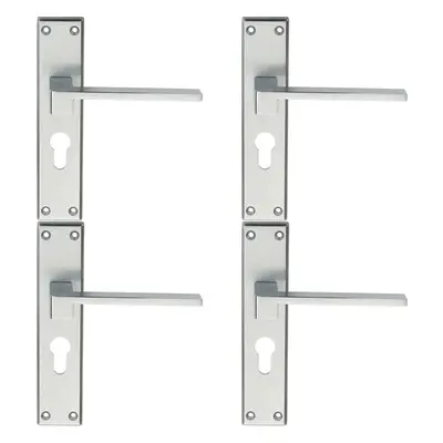 4x PAIR Flat Straight Lever on Euro Backplate Handle x 40mm Satin Chrome