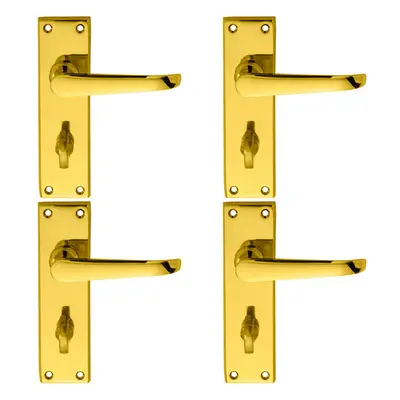 4x PAIR Straight Victorian Lever on Bathroom Backplate x 42mm Brass