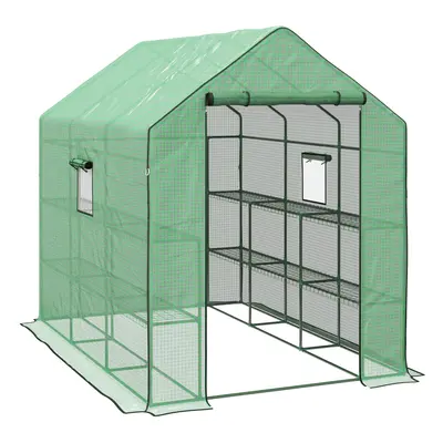 Outsunny Walk-in Outdoor Green House with Door and Mesh Windows, Green