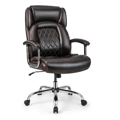 227kg Leather Office Chair Adjustable Big & Tall Executive Chair-Coffee