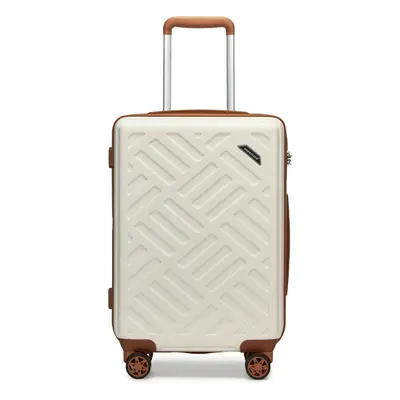 (Cream and Brown, inch) Sleek Geometric Pattern 20/24/28Inch ABS+PC Hard Shell Suitcase With TSA