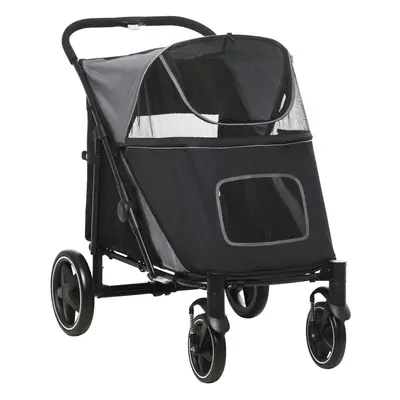 PawHut Foldable Dog Carriage w/ Universal Wheels, Shock Absorber - Black