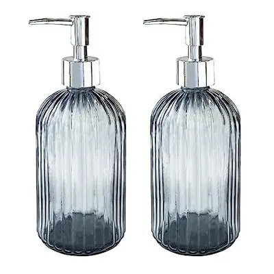 2 Pack Glass Soap Dispenser with Pump, VAKOWOO Pump Bottle Dispenser 14Oz Bathroom Storage, Refi