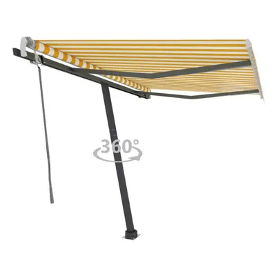 vidaXL Freestanding Manual Retractable Awning 300x250 cm Yellow/White Outdoor