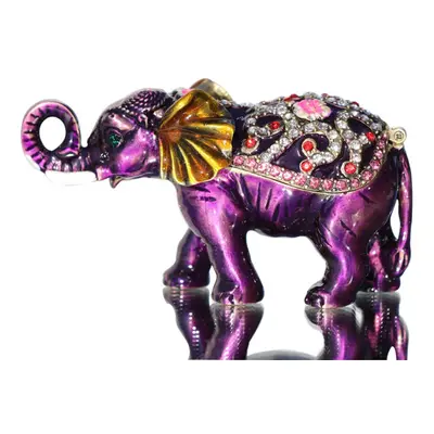 Waltz&F Purple elephant Hinged Trinket Box Bejeweled Hand-painted Ring