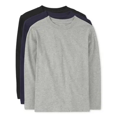 The Children's Place boys Long Sleeve Basic Layering T-shirt T Shirt Black/Tidal/H Gray Pack Med