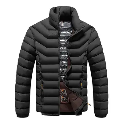 (Black, 2XL-70-75KG) Winter New Men Fashion Warm Jacket Coat Solid Thick Windproof Outwear Autum