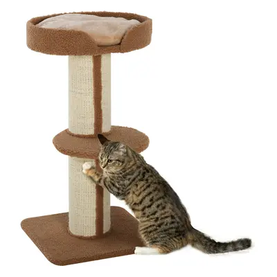 PawHut 2-Tier Cat Kitten Resting Tree w/ Top Basket Cushion Sisal Post Brown