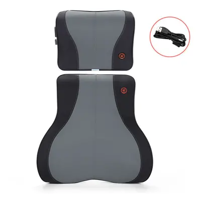 (BlackGray-Set) Car Massage Heat Neck Support Pillow Seat Back Support Headrest Pillow