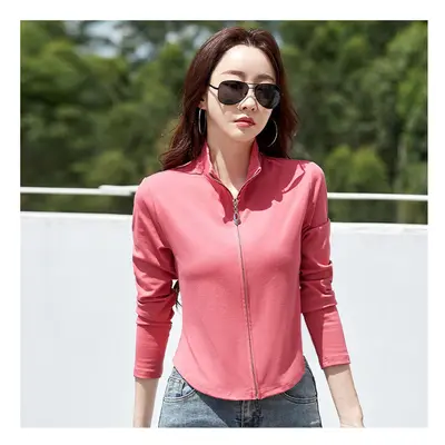 (Watermelon, L) #0425 Turtleneck T Shirt Women Zipper Sexy Streetwear Short T Shirt Female Solid