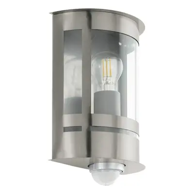 IP44 Outdoor Wall Light & PIR Sensor Stainless Steel x 60W E27 Bulb