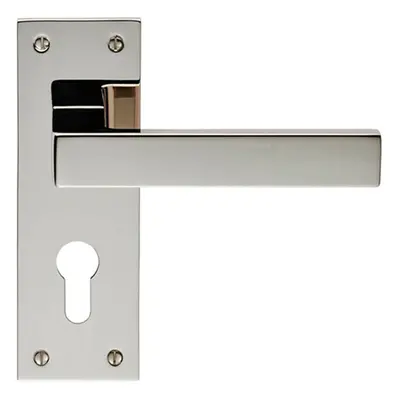 PAIR Straight Square Lever on Euro Lock Backplate x 50mm Polished Nickel