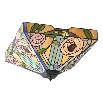 Tiffany Glass Semi Flush Ceiling Light Pink Rose Inverted Square Shade i00062