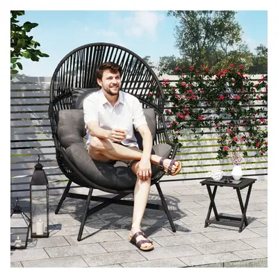 Outsunny Standing Rattan Garden Egg Chair with Headrest, Charcoal Grey