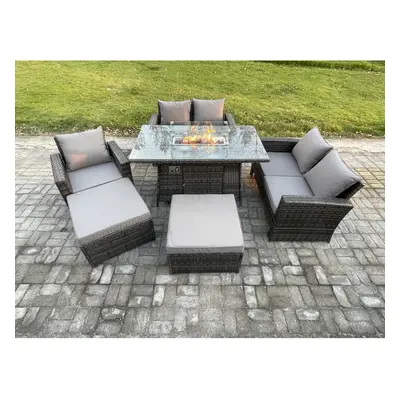 Fimous Seater Rattan Garden Furniture Set Outdoor Lounge Sofa Chair Gas Fire Pit Dining Table Se